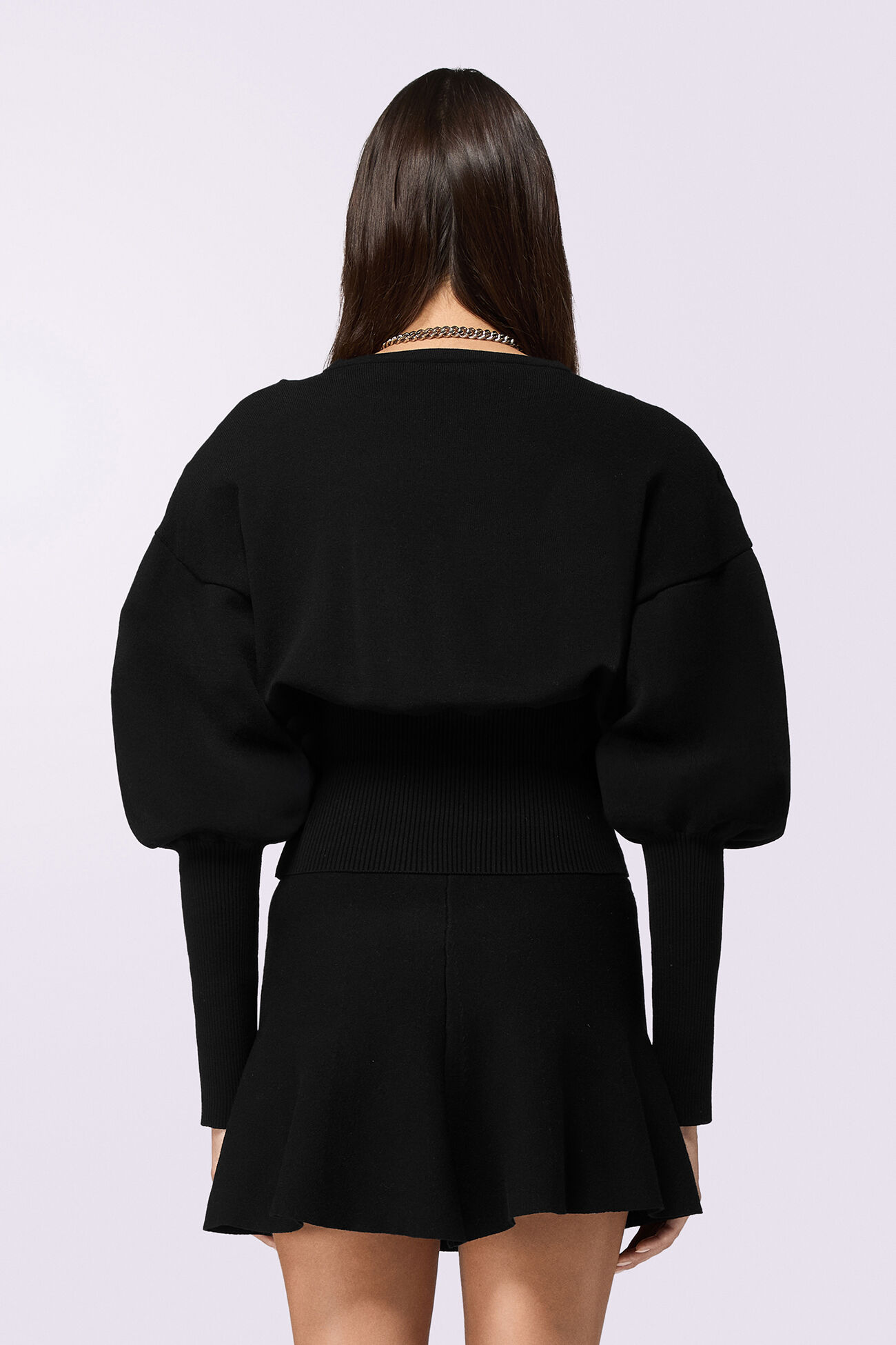 Puff Sleeves Knit Top Black